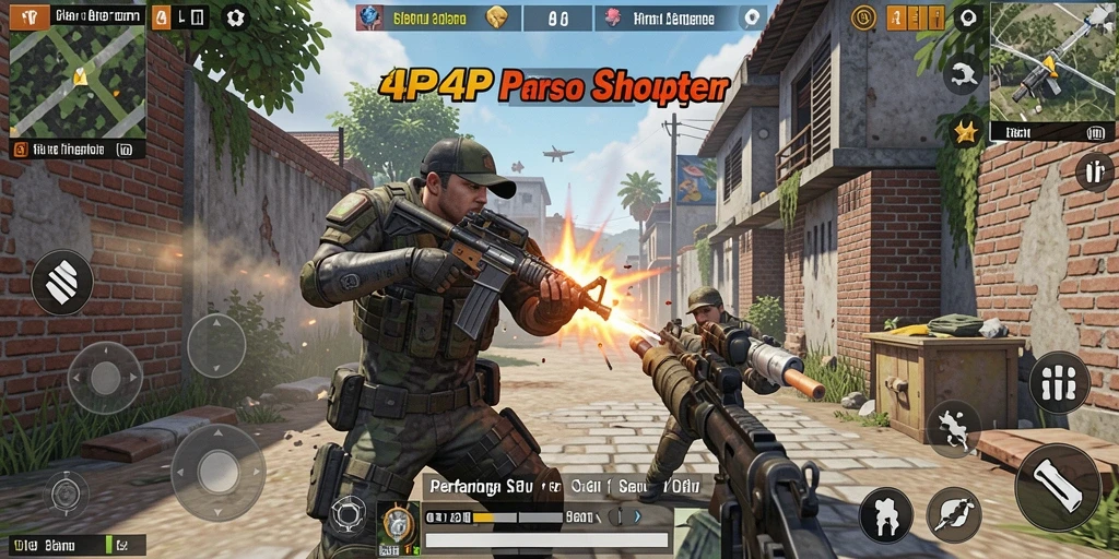 Tampilan seru gameplay 4P4P dengan aksi tembak-menembak yang intens.