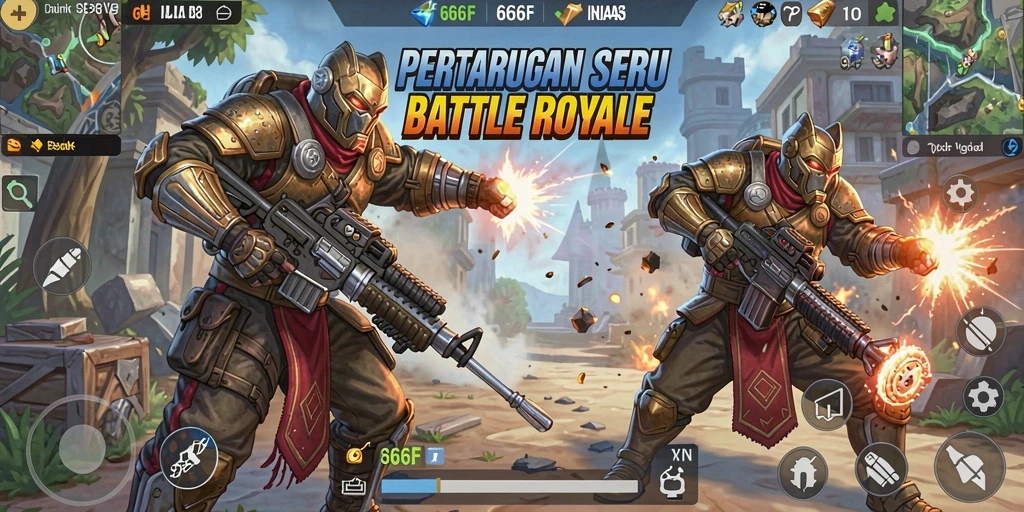 Tampilan gameplay seru dalam 666F dengan aksi Battle Royale.