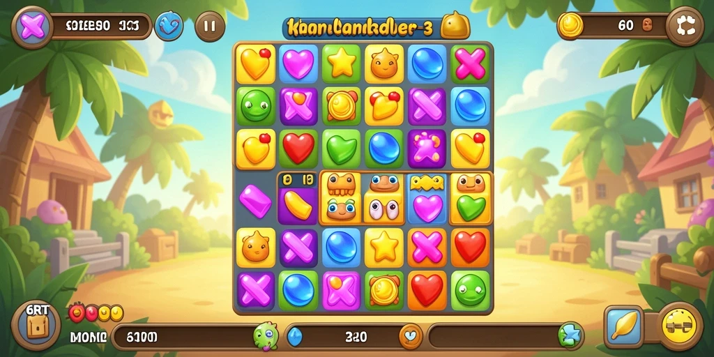 Screenshot gameplay 6RT menampilkan kombinasi warna cerah dalam permainan Match-3.