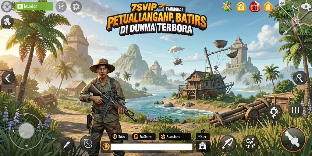 Screenshot gameplay 7SVIP menunjukkan petualangan seru di dunia terbuka.