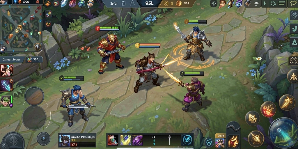 Tangkapan layar gameplay seru 9SL dengan aksi MOBA yang mengesankan.