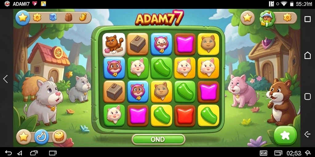 Tampilan gameplay ADAM77 dengan kombinasi warna yang cerah.