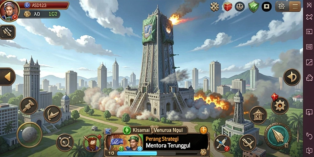 Tangkapan layar menunjukkan aksi pertempuran menara yang mendebarkan.
