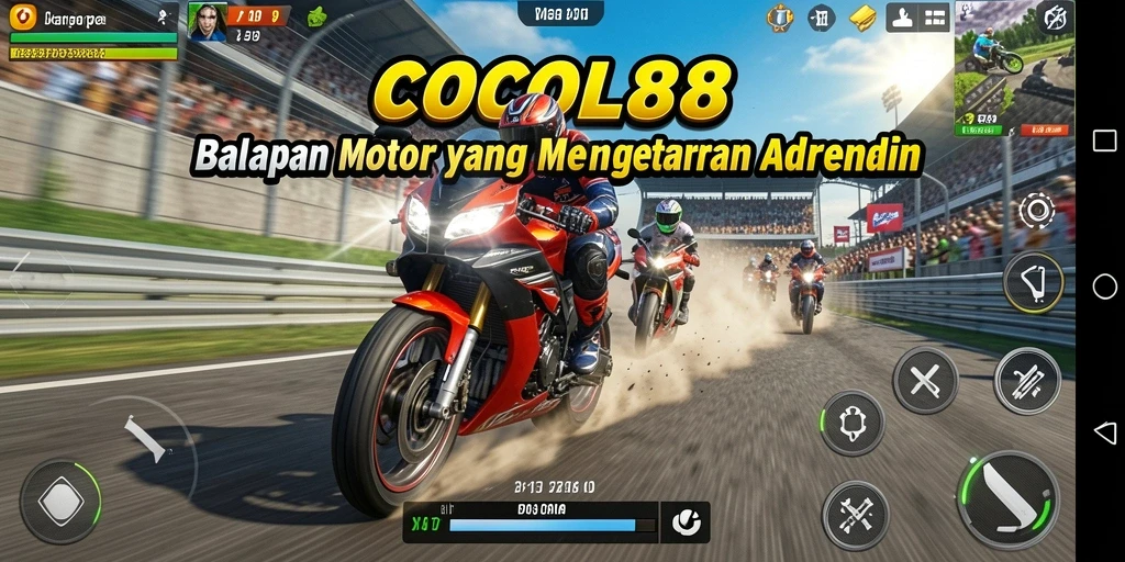 Gameplay COCOL88 menampilkan balapan motor yang seru dan mendebarkan.