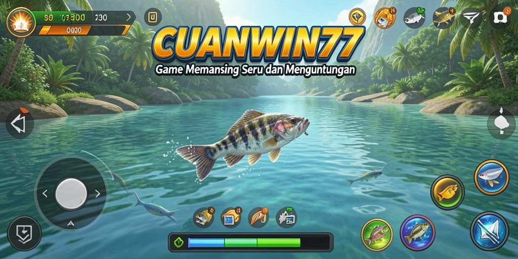 Screenshot gameplay CUANWIN77 menampilkan aksi memancing yang seru.