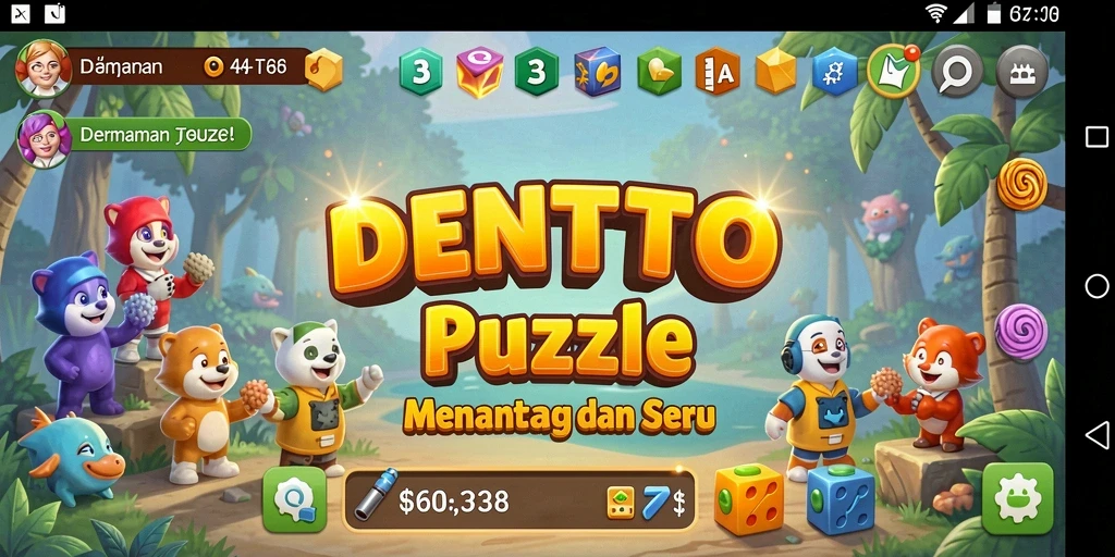Tampilan gameplay Puzzle DENTOTO dengan level menarik dan desain kreatif.