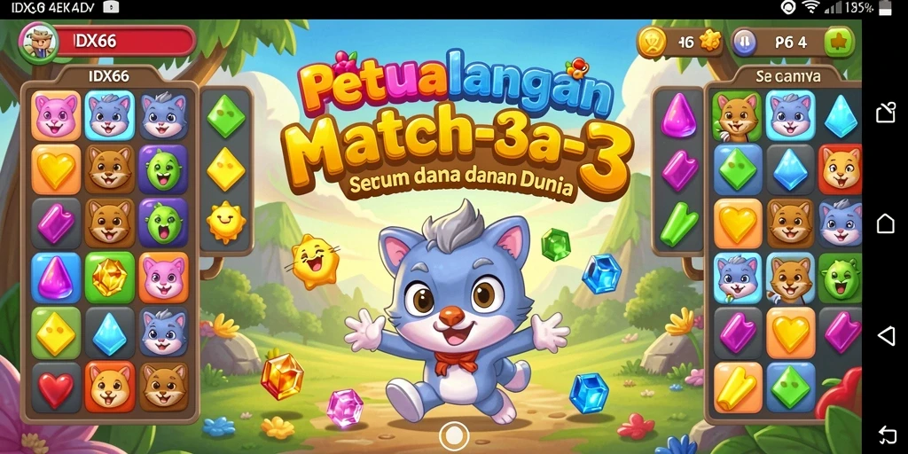 Tampilan gameplay menegangkan dalam dunia Match-3 IDX66.