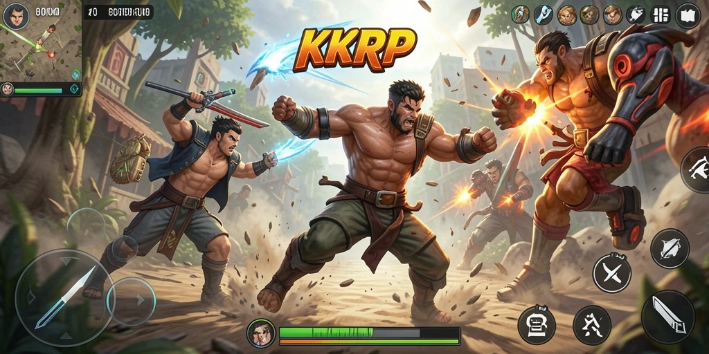 Tampilan gameplay KKRP yang seru dengan pertarungan yang intens.