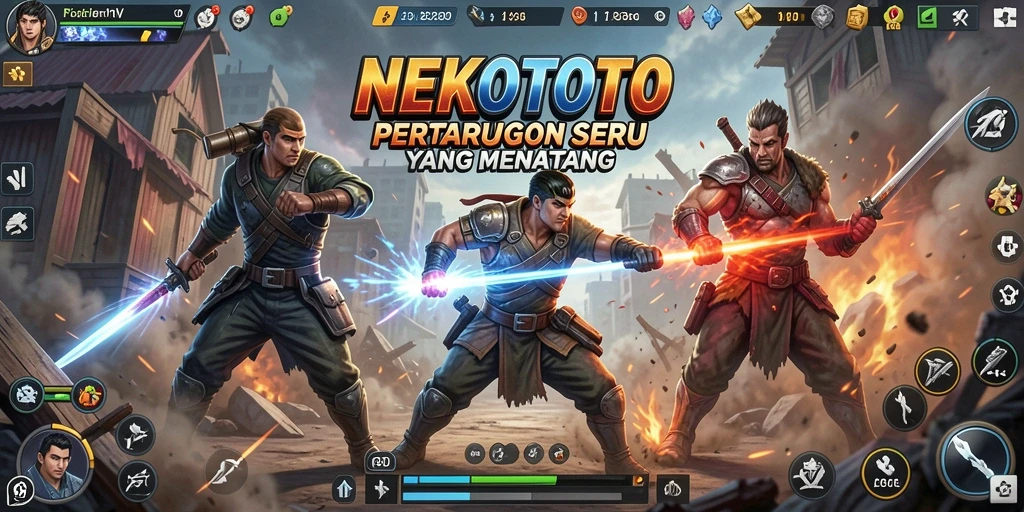 Tangkapan layar gameplay seru NEKOTOTO di tengah pertempuran yang mendebarkan.