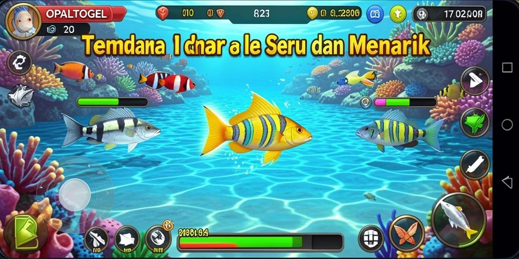 Tampilan gameplay seru dalam OPALTOGEL saat menembak ikan.