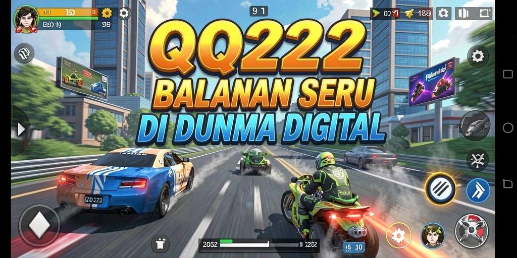 Screenshot gameplay QQ222 menampilkan balapan seru dengan mobil pilihan.
