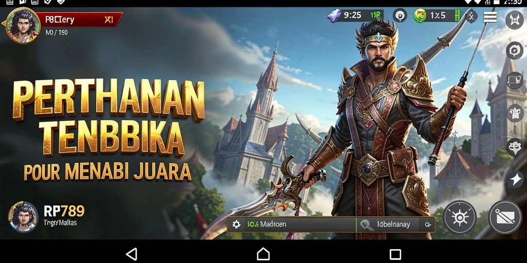 Screenshot gameplay Tower Defense menampilkan pertarungan epik dan menara pertahanan yang strategis.