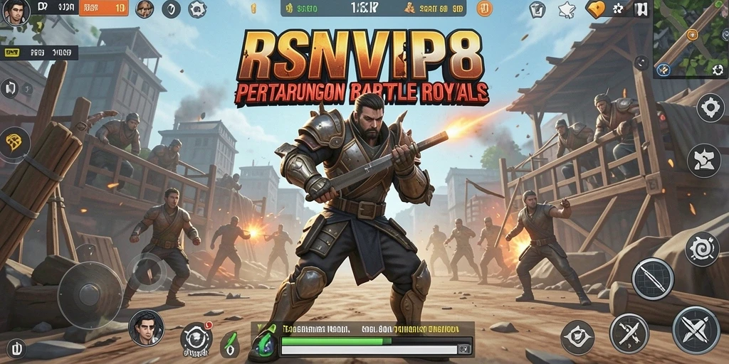 Tangkapan layar gameplay RSNVIP8 menunjukkan aksi seru dalam pertempuran Battle Royale.