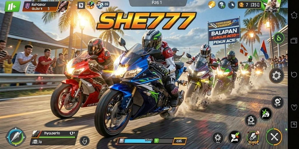 Tampilan gameplay balapan motor yang seru dan menantang.