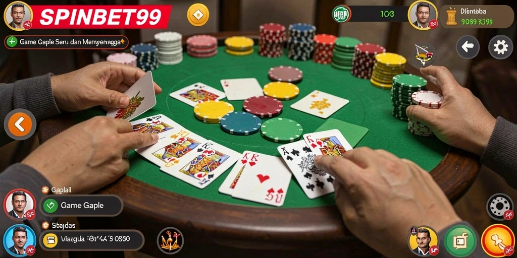 Tampilan utama SPINBET99 dengan gameplay Gaple yang menarik dan interaktif.