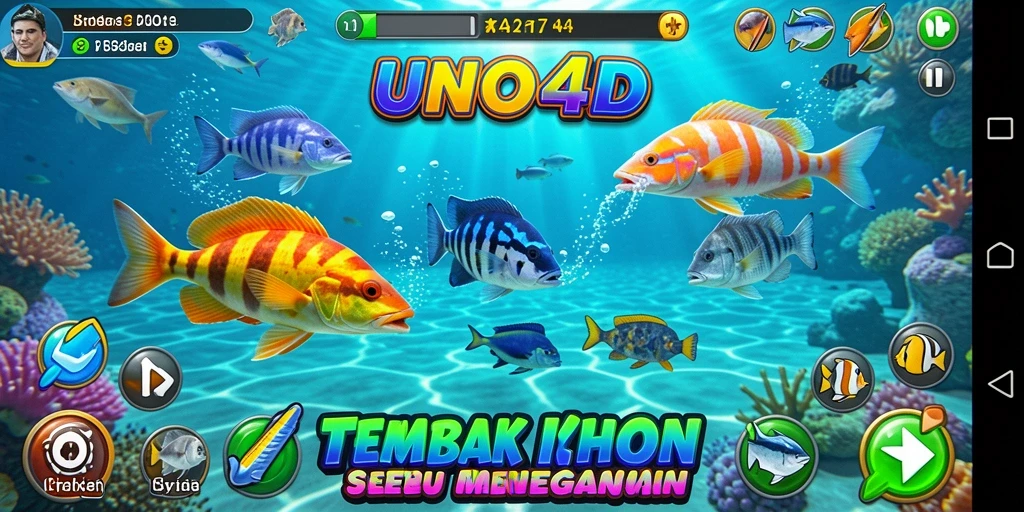 Screenshot gameplay UNO4D menampilkan aksi seru dalam Tembak Ikan.