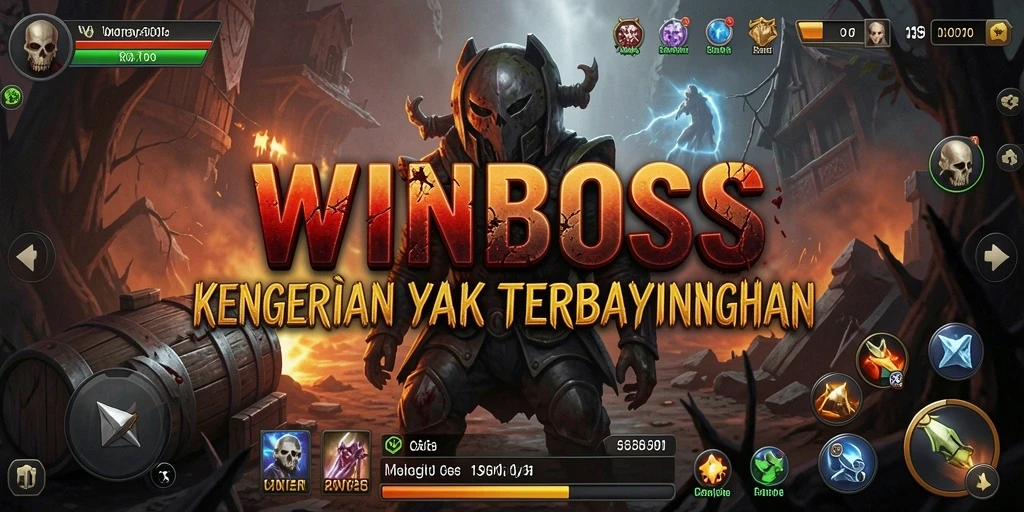 Screenshot gameplay WINBOSS menampilkan kegelapan dan makhluk menyeramkan.